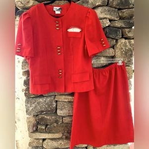 80’s skirt suit red with gold buttons size 6 VINTAGE
